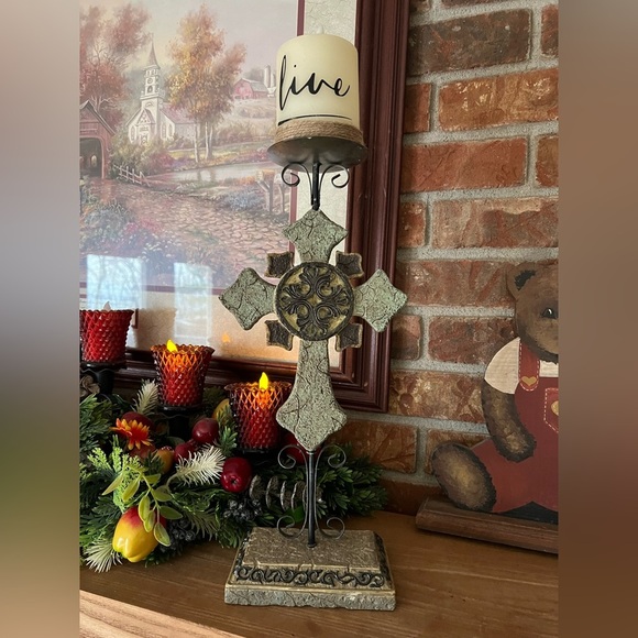 Rare Vintage 1989 Large Stone Rock Cross Candle Holder - Picture 1 of 7